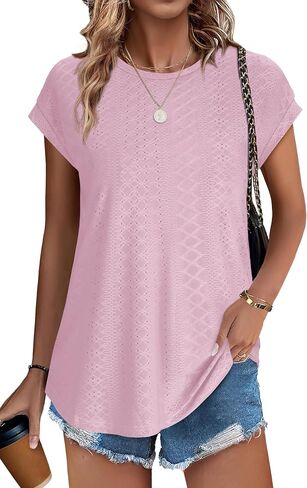 XIEERDUO Womens Tops Short Sleeve Shirts Blouses for Women Dressy Casual Cap Sleeve Tops with Curved Hem in Kuwait