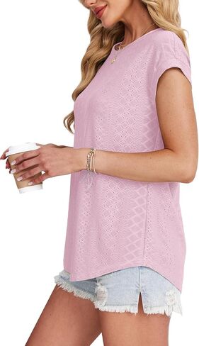 XIEERDUO Womens Tops Short Sleeve Shirts Blouses for Women Dressy Casual Cap Sleeve Tops with Curved Hem in Kuwait