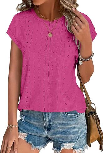 XIEERDUO Womens Tops Short Sleeve Shirts Blouses for Women Dressy Casual Cap Sleeve Tops with Curved Hem in Kuwait