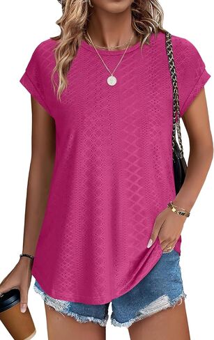 XIEERDUO Womens Tops Short Sleeve Shirts Blouses for Women Dressy Casual Cap Sleeve Tops with Curved Hem in Kuwait