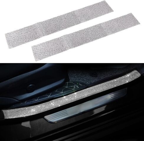 2PCS Car Door Edge Entry Guard, Bling Rhinestone Car Anti-Collision Adhesive Sticker Strip, Door Sill Strip for Rear Bumper Car SUV, Threshold Protective Stickers for Women (White) in Saudi Arabia