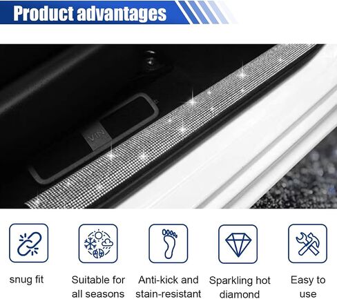 2PCS Car Door Edge Entry Guard, Bling Rhinestone Car Anti-Collision Adhesive Sticker Strip, Door Sill Strip for Rear Bumper Car SUV, Threshold Protective Stickers for Women (White) in Saudi Arabia