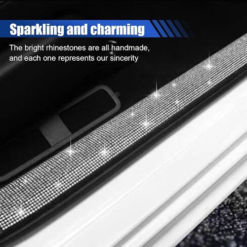 2PCS Car Door Edge Entry Guard, Bling Rhinestone Car Anti-Collision Adhesive Sticker Strip, Door Sill Strip for Rear Bumper Car SUV, Threshold Protective Stickers for Women (White) in Saudi Arabia