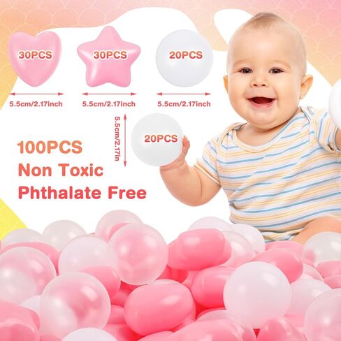 100 Pieces Pit Colorful Pool Toys Balls Five Pointed Star Heart Round Ocean Ball 2.17 Inch Soft Plastic Play Balls for Baby Kiddie Pool Playpen Party Decoration(Colorful) in Saudi Arabia