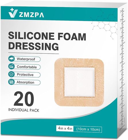 20 Pcs Silicone Foam Dressing 4x4 Gentle Border, HSA FSA Eligible, Waterproof Silicone Bandages for Wounds Care, Bed Sore Patches, Super Absorbent Wound Dressing, Self Adhesive Pressure Sore Pads in Saudi Arabia