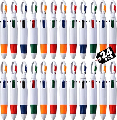 Retractable Shuttle Pens with Carabiner Clip - Pack of 12 Bulk Mini 4-in-1 Multi-Colored Ink Ballpoint Pens with Keychain for Adults, Kids, Nurses, School, Stocking Stuffer Gifts, Party Favors in Saudi Arabia