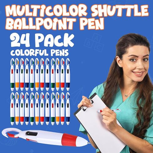Retractable Shuttle Pens with Carabiner Clip - Pack of 12 Bulk Mini 4-in-1 Multi-Colored Ink Ballpoint Pens with Keychain for Adults, Kids, Nurses, School, Stocking Stuffer Gifts, Party Favors in Saudi Arabia