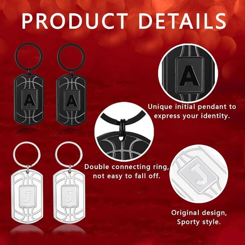 Initial Keychain Gifts for Men,Basketball Letter Dog Tag Mens Keychain,Mens Accessories Christmas Gifts in Kuwait