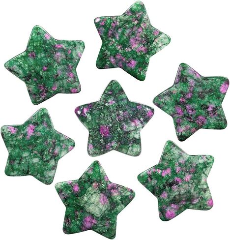 5 Pcs Reiki Crystal Stars Polished Palm Worry Stone for Chakra Balance, DIY Jewelry Making, Meditation, Ruby in Fuchsite in Kuwait