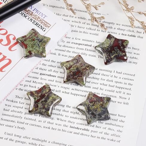 5 Pcs Reiki Crystal Stars Polished Palm Worry Stone for Chakra Balance, DIY Jewelry Making, Meditation, Ruby in Fuchsite in Kuwait