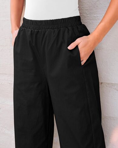 GRAPENT Wide Leg Pants Woman High Waisted Trendy Cropped Barrel Pull On Baggy Elastic Waist Loose Fit Pants with Pockets in Saudi Arabia
