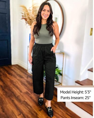 GRAPENT Wide Leg Pants Woman High Waisted Trendy Cropped Barrel Pull On Baggy Elastic Waist Loose Fit Pants with Pockets in Saudi Arabia