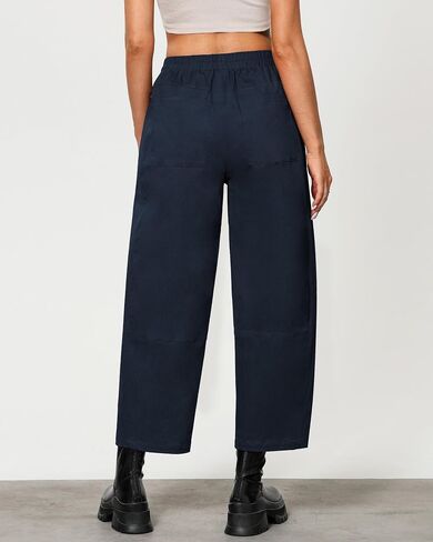 GRAPENT Wide Leg Pants Woman High Waisted Trendy Cropped Barrel Pull On Baggy Elastic Waist Loose Fit Pants with Pockets in Saudi Arabia