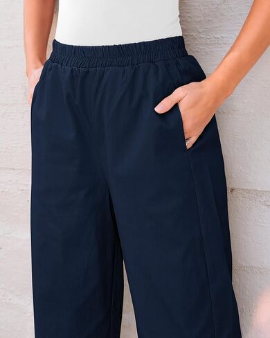 GRAPENT Wide Leg Pants Woman High Waisted Trendy Cropped Barrel Pull On Baggy Elastic Waist Loose Fit Pants with Pockets in Saudi Arabia