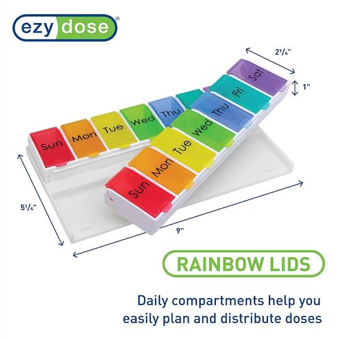 EZY DOSE Ezy Fill (14-day) Pill Case, Medicine Planner, Vitamin Organizer Box, 2 Times a Day, Daily Planner, Detachable Pill Dispenser, Convenient and Easy to Use, Rainbow, BPA Free in Saudi Arabia