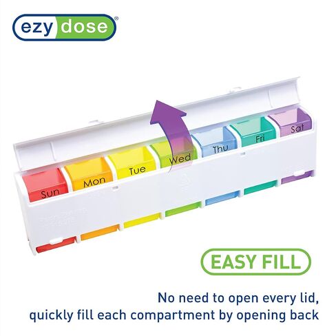 EZY DOSE Ezy Fill (14-day) Pill Case, Medicine Planner, Vitamin Organizer Box, 2 Times a Day, Daily Planner, Detachable Pill Dispenser, Convenient and Easy to Use, Rainbow, BPA Free in Saudi Arabia