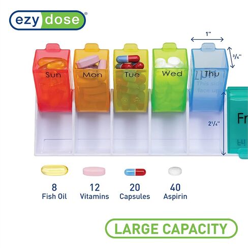 EZY DOSE Ezy Fill (14-day) Pill Case, Medicine Planner, Vitamin Organizer Box, 2 Times a Day, Daily Planner, Detachable Pill Dispenser, Convenient and Easy to Use, Rainbow, BPA Free in Saudi Arabia