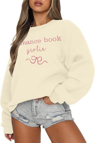 LUKYCILD Book Lover Sweatshirt Women in My Reading Era Embroidered Shirts Bow Graphic Bookish Sweater Teacher Gifts Top in Saudi Arabia