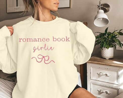 LUKYCILD Book Lover Sweatshirt Women in My Reading Era Embroidered Shirts Bow Graphic Bookish Sweater Teacher Gifts Top in Saudi Arabia