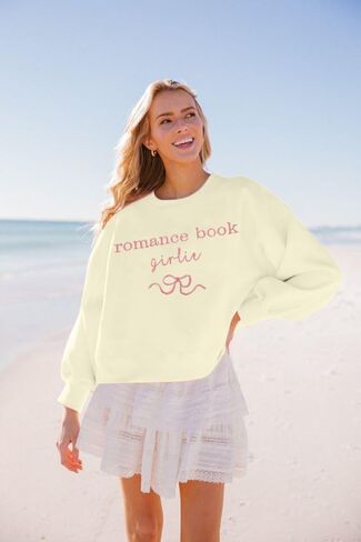 LUKYCILD Book Lover Sweatshirt Women in My Reading Era Embroidered Shirts Bow Graphic Bookish Sweater Teacher Gifts Top in Saudi Arabia