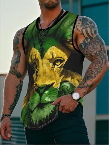Men's Jamaica Lion Tank Top Jamaican Flag Graphic Printed Vest Shirt Quick Dry Sleeveless Sports Gym Fitness Tank Top in Kuwait