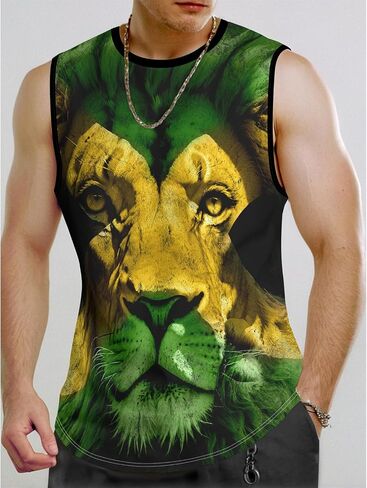 Men's Jamaica Lion Tank Top Jamaican Flag Graphic Printed Vest Shirt Quick Dry Sleeveless Sports Gym Fitness Tank Top in Kuwait