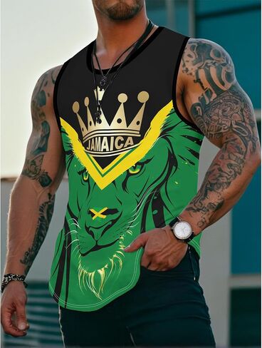 Men's Jamaica Lion Tank Top Jamaican Flag Graphic Printed Vest Shirt Quick Dry Sleeveless Sports Gym Fitness Tank Top in Kuwait