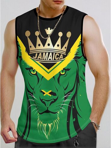 Men's Jamaica Lion Tank Top Jamaican Flag Graphic Printed Vest Shirt Quick Dry Sleeveless Sports Gym Fitness Tank Top in Kuwait