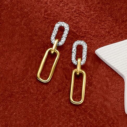 RS Pure by Ross-Simons 0.10 ct. t.w. Diamond Paper Clip Link Drop Earrings in 14kt Yellow Gold in Saudi Arabia