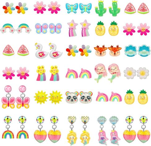 Hicdaw Kids Clip On Earrings for Girls, 25/30 Pairs Party Favor Hypoallergenic Jewelry Earrings for Kids Ages 4-12, Cute Animal Clip On Earrings for Little Girls with No Ear Holes Set Mixcolor in Saudi Arabia