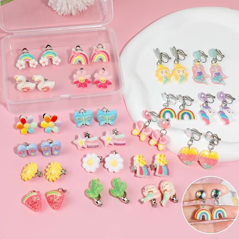 Hicdaw Kids Clip On Earrings for Girls, 25/30 Pairs Party Favor Hypoallergenic Jewelry Earrings for Kids Ages 4-12, Cute Animal Clip On Earrings for Little Girls with No Ear Holes Set Mixcolor in Saudi Arabia