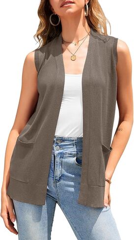 Women's 2024 Sleeveless Cardigan Sweaters Fashion Casual Soft Knit Office Duster Vests with Cozy Pockets (S-3XL) in Saudi Arabia