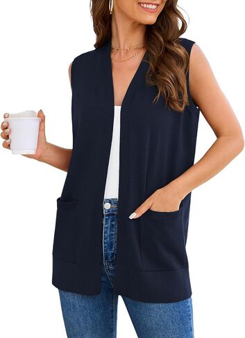 Women's 2024 Sleeveless Cardigan Sweaters Fashion Casual Soft Knit Office Duster Vests with Cozy Pockets (S-3XL) in Saudi Arabia