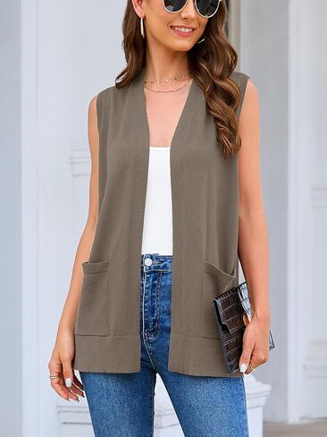 Women's 2024 Sleeveless Cardigan Sweaters Fashion Casual Soft Knit Office Duster Vests with Cozy Pockets (S-3XL) in Saudi Arabia