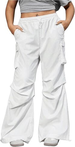 OYOANGLE Women's Plus Size Drawstring Waist Wide Leg Casual Cargo Pants with Pocket in Kuwait
