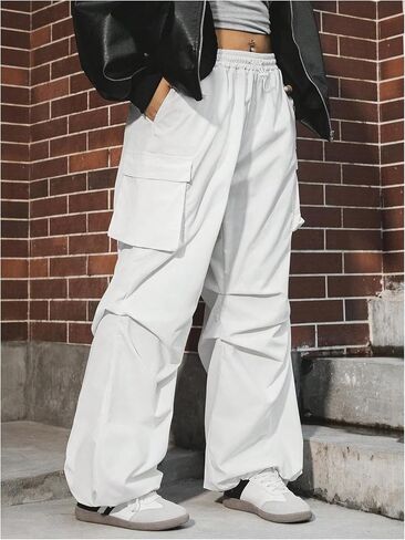 OYOANGLE Women's Plus Size Drawstring Waist Wide Leg Casual Cargo Pants with Pocket in Kuwait