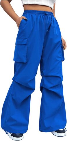 OYOANGLE Women's Plus Size Drawstring Waist Wide Leg Casual Cargo Pants with Pocket in Kuwait