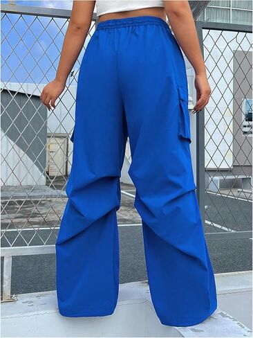 OYOANGLE Women's Plus Size Drawstring Waist Wide Leg Casual Cargo Pants with Pocket in Kuwait