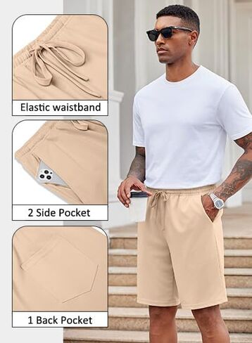 شورت رجالي كاجوال من COOFANDY برباط خصر مطاطي خفيف الوزن ومطاط للصيف مع جيوب in Kuwait