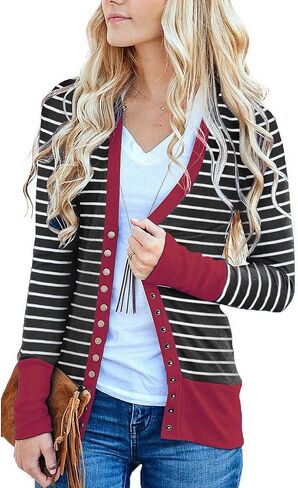 Women's Button Down Cardigan Long Sleeve Tops Shirts Outwear Solid Knit Ribbed Open Front Cardigan Sweaters in Kuwait