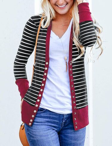 Women's Button Down Cardigan Long Sleeve Tops Shirts Outwear Solid Knit Ribbed Open Front Cardigan Sweaters in Kuwait