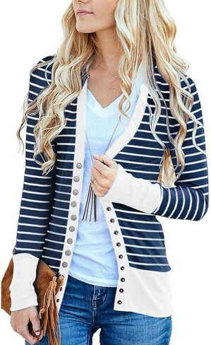 Women's Button Down Cardigan Long Sleeve Tops Shirts Outwear Solid Knit Ribbed Open Front Cardigan Sweaters in Kuwait