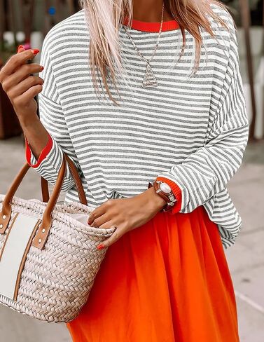 ZESICA Womens Spring Striped Sweaters Long Sleeve Crew Neck Shirts Color Block Lightweight Pullover Tops in Saudi Arabia