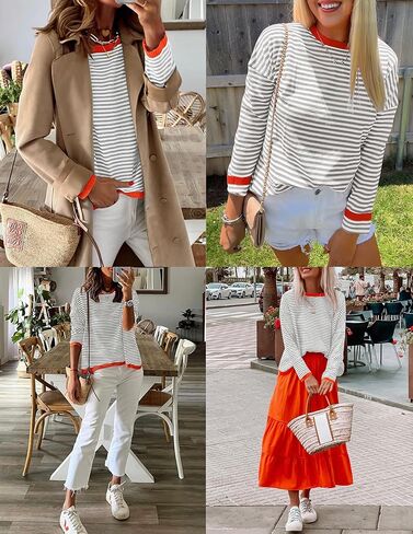 ZESICA Womens Spring Striped Sweaters Long Sleeve Crew Neck Shirts Color Block Lightweight Pullover Tops in Saudi Arabia