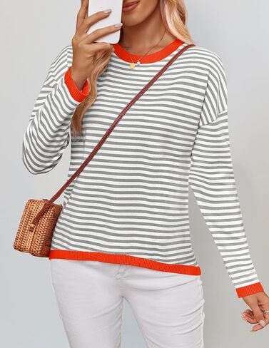 ZESICA Womens Spring Striped Sweaters Long Sleeve Crew Neck Shirts Color Block Lightweight Pullover Tops in Saudi Arabia