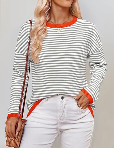 ZESICA Womens Spring Striped Sweaters Long Sleeve Crew Neck Shirts Color Block Lightweight Pullover Tops in Saudi Arabia
