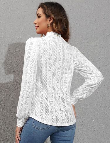 Micoson Women Lace Shirts Mock Neck Long Sleeve Top Casual Blouses Stretch Lace Slim T Shirt Dressy Blouse Tunic Tops in Kuwait