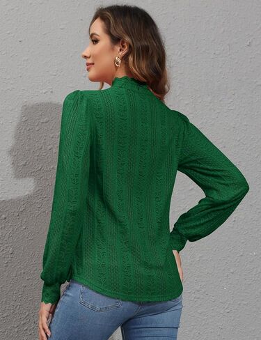 Micoson Women Lace Shirts Mock Neck Long Sleeve Top Casual Blouses Stretch Lace Slim T Shirt Dressy Blouse Tunic Tops in Kuwait
