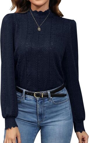 Micoson Women Lace Shirts Mock Neck Long Sleeve Top Casual Blouses Stretch Lace Slim T Shirt Dressy Blouse Tunic Tops in Kuwait