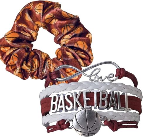 Infinity Collection Girls Basketball Gift Set, Maroon Basketball Charm Bracelet and Premium Basketball Scrunchie in Saudi Arabia